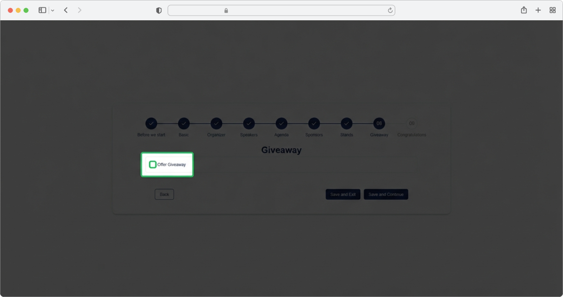 Check the "Offer Giveaway" checkbox to start setting up a giveaway