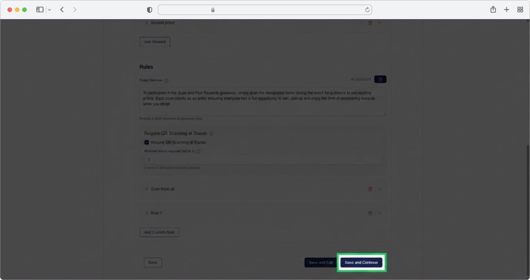 Click "Save and Continue" to finalize and proceed to the confirmation page